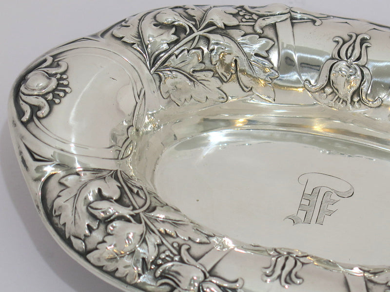 7 7/8 in - Sterling Silver Gorham Antique Lily Flower Oval Candy Nut Dish