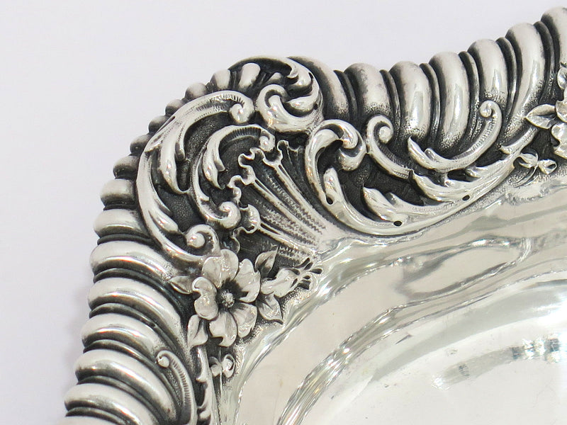 6.5 in Sterling Silver Reed & Barton Antique Hibiscus Striped Rim Candy Nut Dish