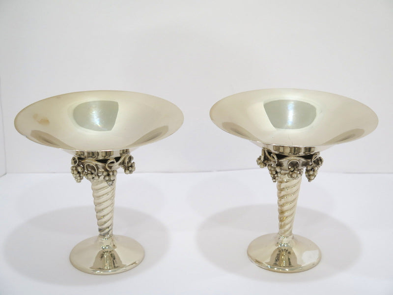 Pair of 6.5 in - Sterling Silver Vintage American Grape-Decorated Compotes