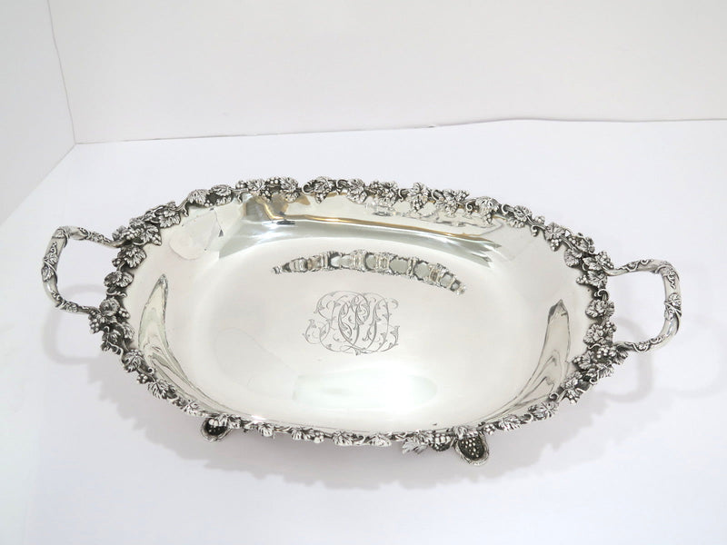 15 in - Sterling Silver Tiffany & Co. Antique Grapevine Footed Oval Serving Bowl