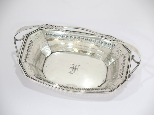 7" Sterling Silver Webster Co. Antique Hammered Foliate Pattern Candy Nut Basket