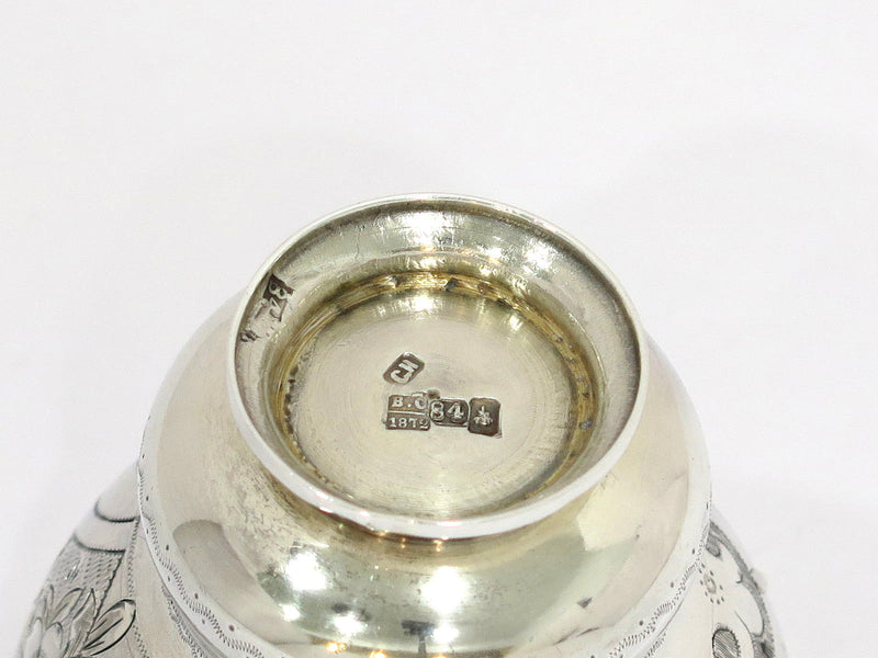 3 5/8 in - 84 Silver Gilt Interior Antique Russian c. 1872 Floral Teacup