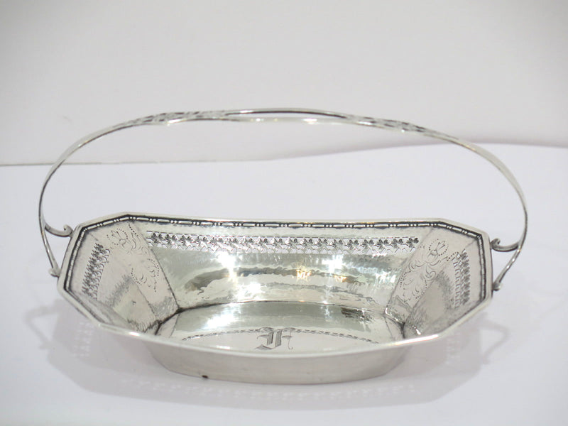 7" Sterling Silver Webster Co. Antique Hammered Foliate Pattern Candy Nut Basket