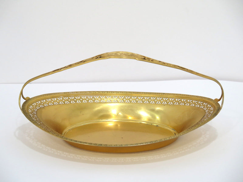 10" Sterling Silver Gilt Wilcox & Wagoner Antique Openwork Oval Candy Nut Basket