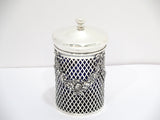 6.25 in - Sterling Silver Blue Glass Antique American Floral Garlands Jar