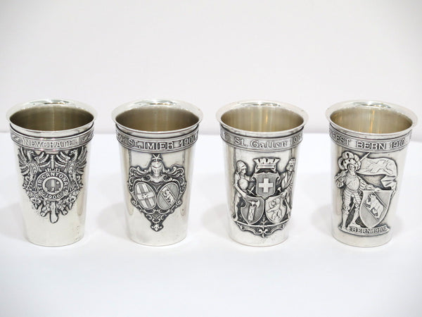 Set of 4 - 3 3/8 in European Silver Antique Swiss Schutzenfest Liquor Shot Cups