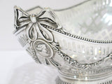 16.25 in - European Silver Antique Dutch Medallion Bow Footed Bowl / Centerpiece