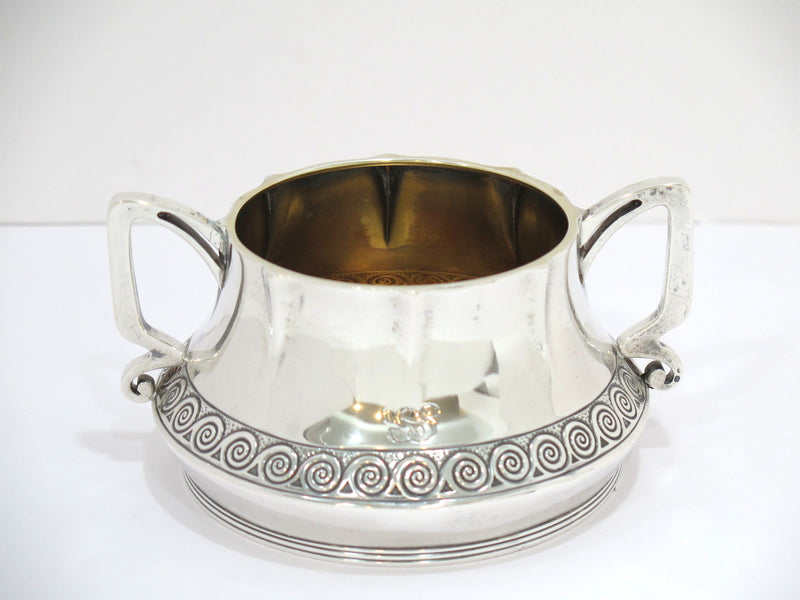 6 1/8 in - 84 Silver Gilt Interior Antique Russian Swirl Pattern Open Sugar Bowl