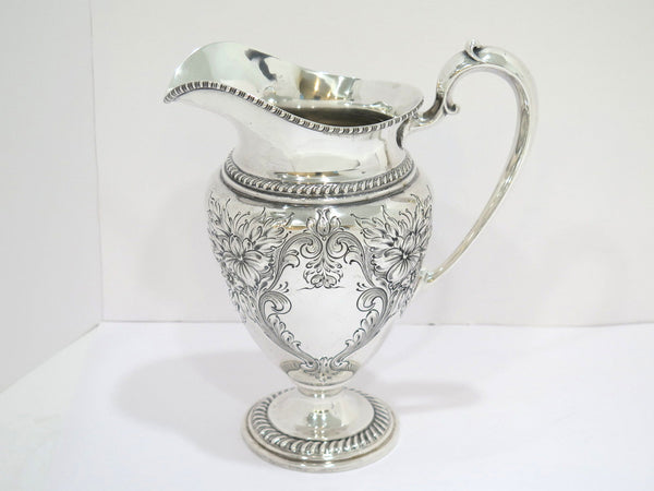 11 in - Sterling Silver Frank M. Whiting Co. Antique Floral Hand Chased Pitcher