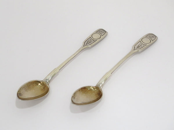 Pair of 5.5 in - 84 Silver Gilt Antique c. 1892 Russian Teaspoons