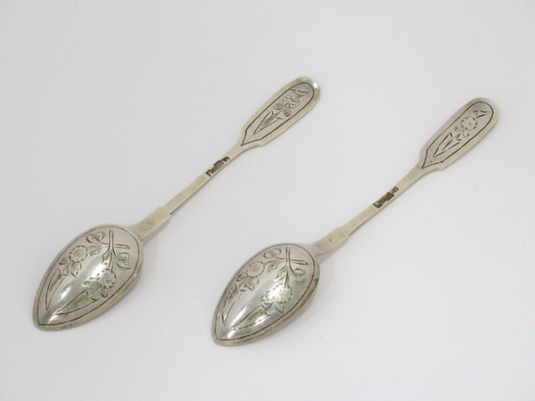 Pair of 5.5 in - 84 Silver Gilt Antique c. 1892 Russian Teaspoons