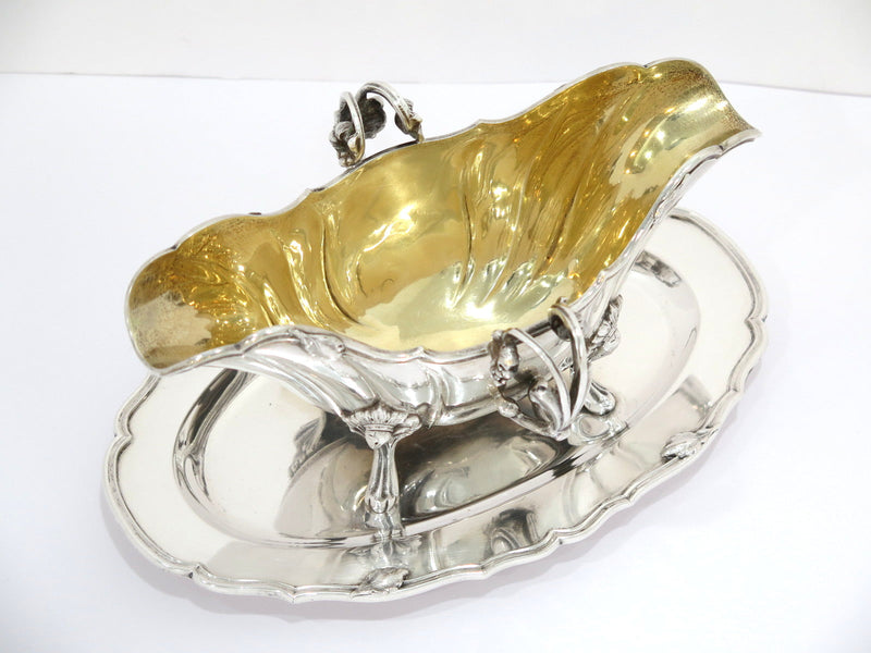 9 5/8 in European Silver Gilt Interior Otto Schneider Antique German Gravy Boat