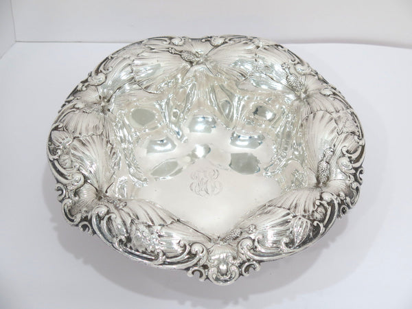 10.5 in - Sterling Silver Whiting Antique Hibiscus Serving Bowl