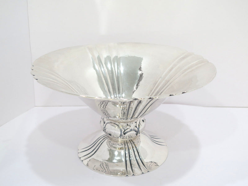 12 in - European Silver Antique Swedish Rose Hammered Footed Serving Bowl