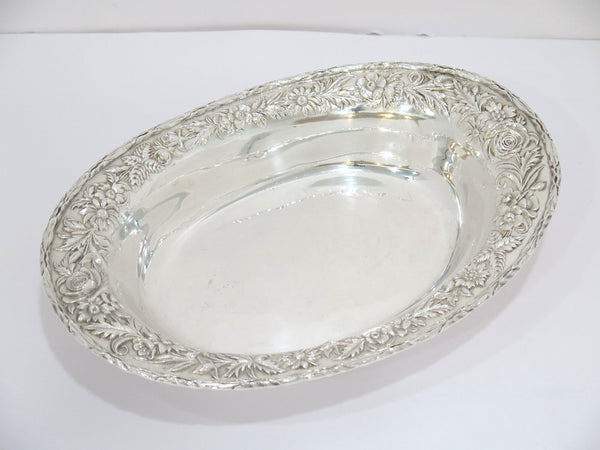 11 in - Sterling Silver S. Kirk & Son Vintage Floral Repousse Oval Serving Dish