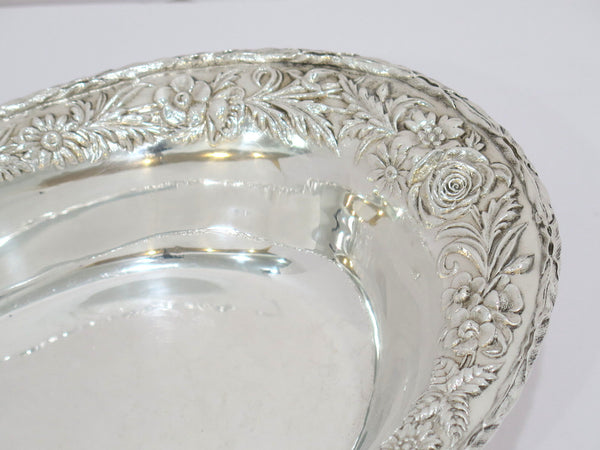 11 in - Sterling Silver S. Kirk & Son Vintage Floral Repousse Oval Serving Dish