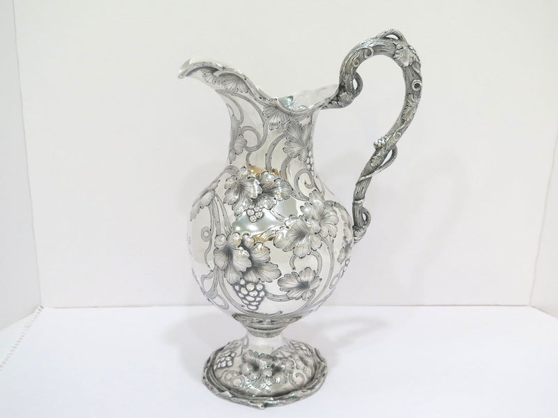 12 5/8 in - Coin Silver Galt & Bro. Antique c. 1854 Grapevine Pitcher