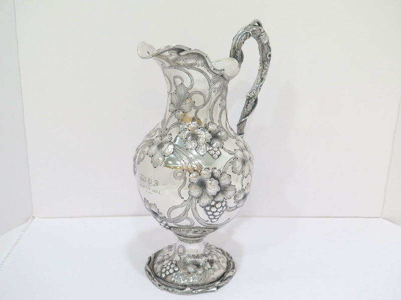 12 5/8 in - Coin Silver Galt & Bro. Antique c. 1854 Grapevine Pitcher