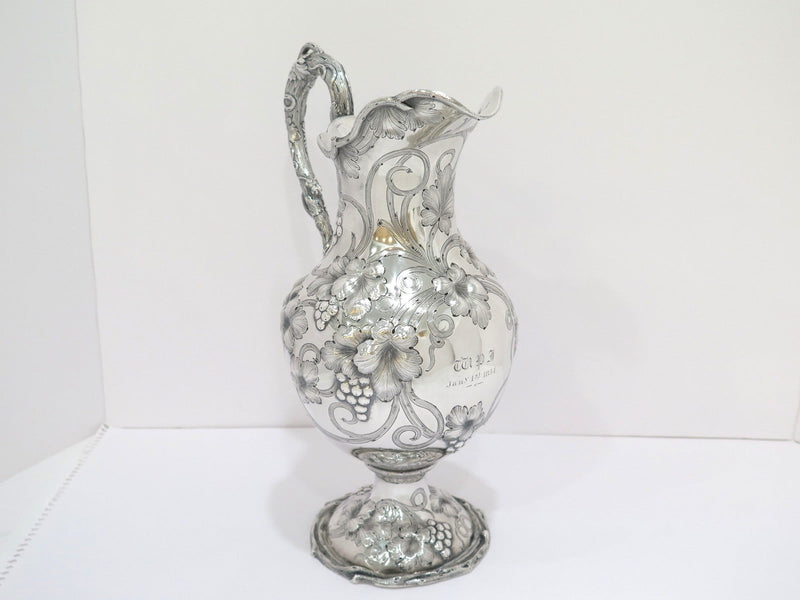 12 5/8 in - Coin Silver Galt & Bro. Antique c. 1854 Grapevine Pitcher