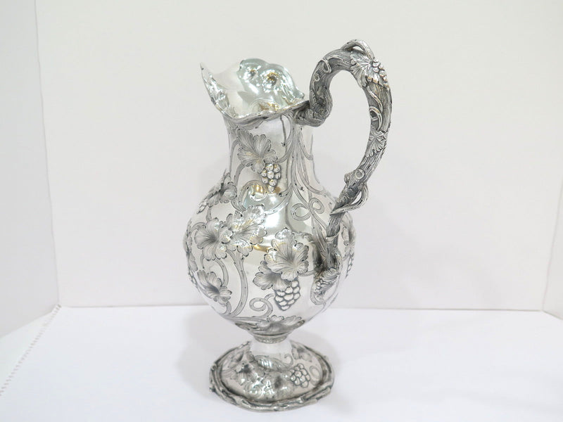 12 5/8 in - Coin Silver Galt & Bro. Antique c. 1854 Grapevine Pitcher