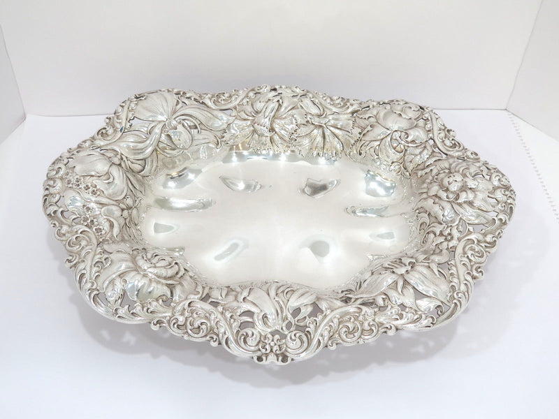 18.5 in - Sterling Silver Gorham Antique Flower-Decorated Footed Serving Bowl