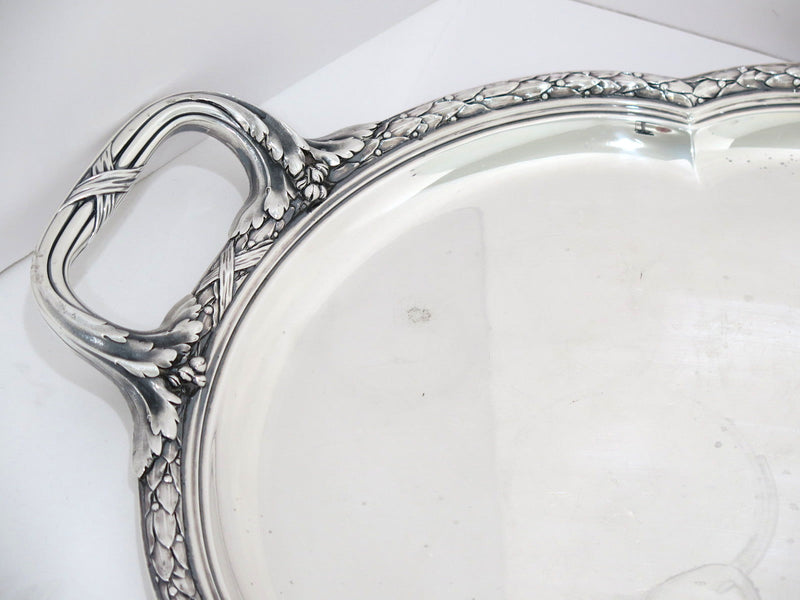 28 in - 950 Silver Antique French Garland Rim Oval Tray