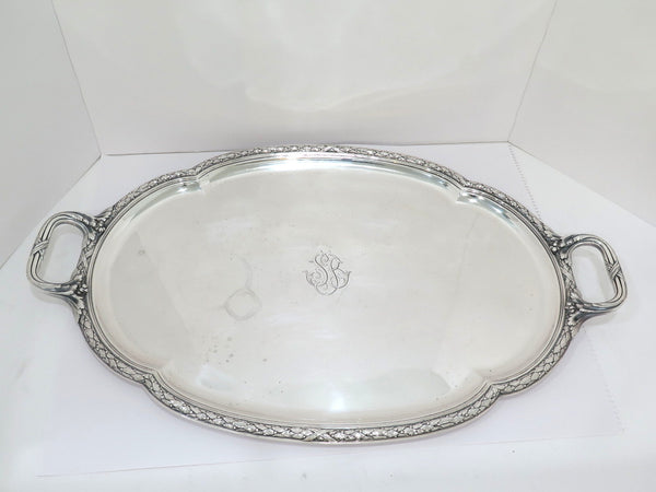 28 in - 950 Silver Antique French Garland Rim Oval Tray
