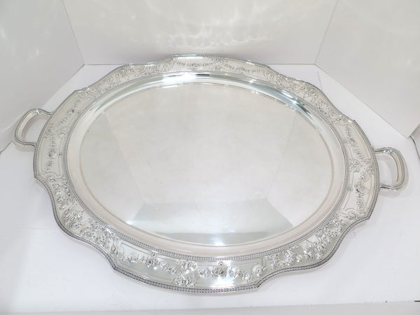 32.25 in - Sterling Silver Barbour Antique "Cellini" Floral Repousse Large Tray