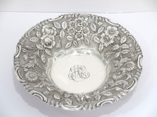 9 in Sterling Silver Jacobi & Jenkins Antique Floral Repousse Round Serving Bowl