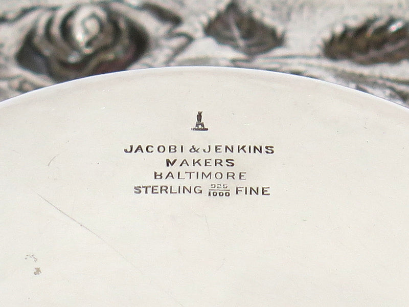 9 in Sterling Silver Jacobi & Jenkins Antique Floral Repousse Round Serving Bowl