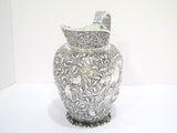 8 7/8 in - European Silver Antique Dutch Scenery Flowers Birds Repousse Pitcher