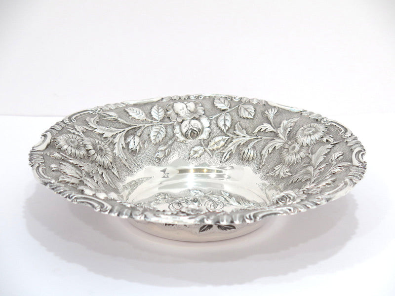 9 in Sterling Silver Jacobi & Jenkins Antique Floral Repousse Round Serving Bowl