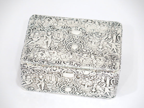 5 in - Sterling Silver Mauser Antique Playing Music Scene Floral Scroll Box