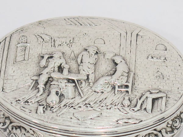 4.5 in - European Silver Antique German Hanau Tavern Scene Oval Box