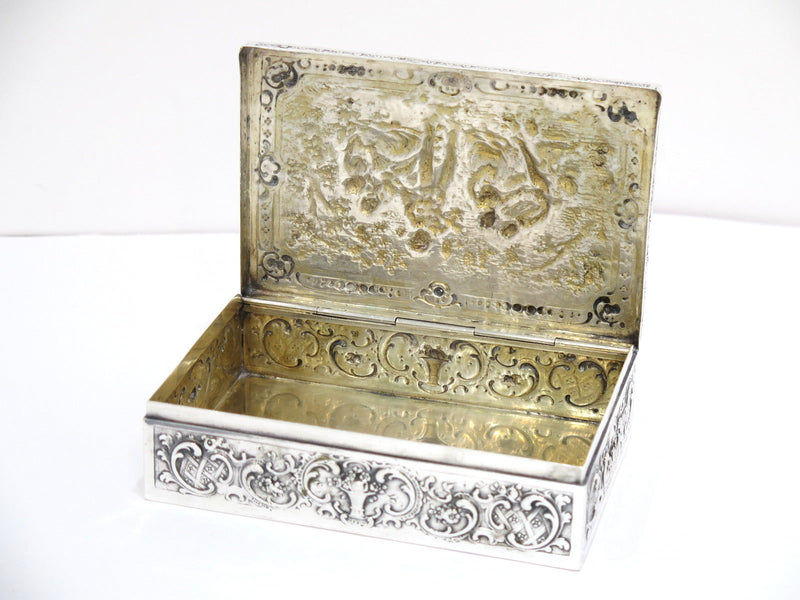 5.5 in European Silver Gilt Interior Antique German Listening To Music Scene Box