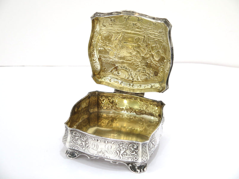 4.5" European Silver Gilt Interior Antique German Hanau Cupids Making Arrows Box