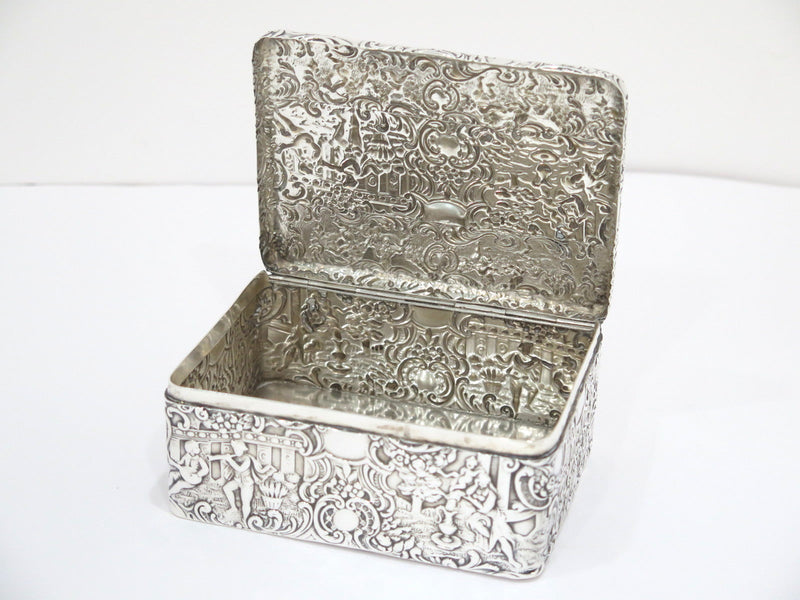 5 in - Sterling Silver Mauser Antique Playing Music Scene Floral Scroll Box