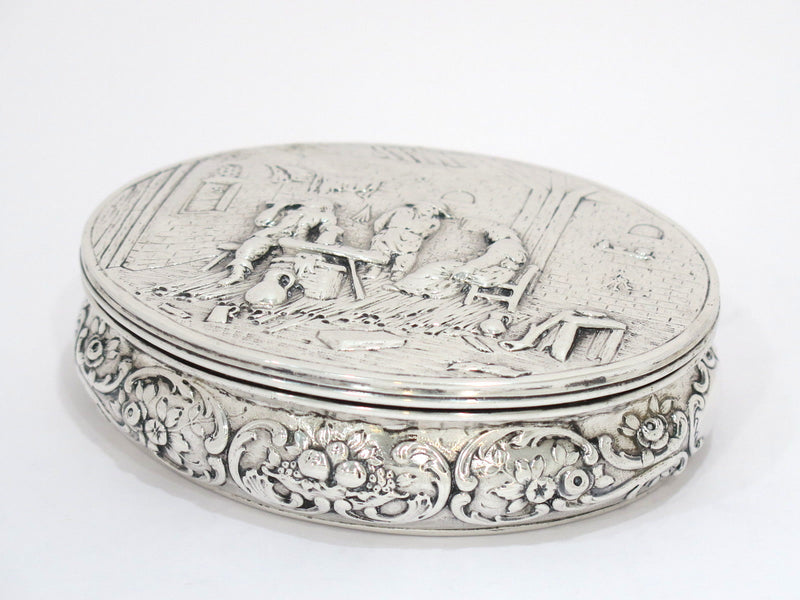 4.5 in - European Silver Antique German Hanau Tavern Scene Oval Box