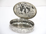 4.5 in - European Silver Antique German Hanau Tavern Scene Oval Box