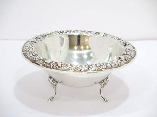 6.25" Sterling Silver S Kirk & Son Antique Floral Repousse Footed Candy Nut Dish