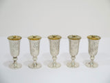 5 pc 3 3/8" 916 Silver Gilt Inside Vintage Russian Floral Vodka Shot Goblet Set