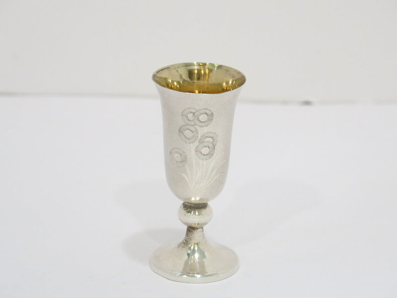 5 pc 3 3/8" 916 Silver Gilt Inside Vintage Russian Floral Vodka Shot Goblet Set