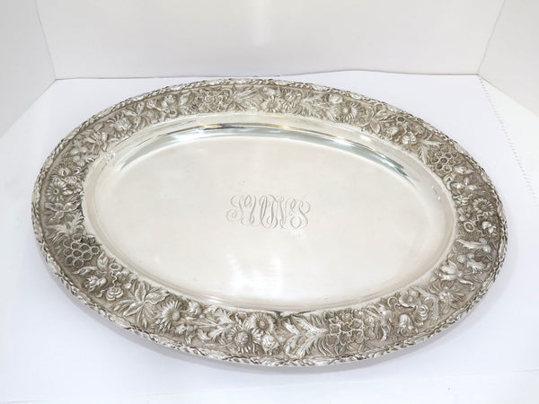 21 in - Sterling Silver S. Kirk & Son Antique Floral Repousse Oval Platter