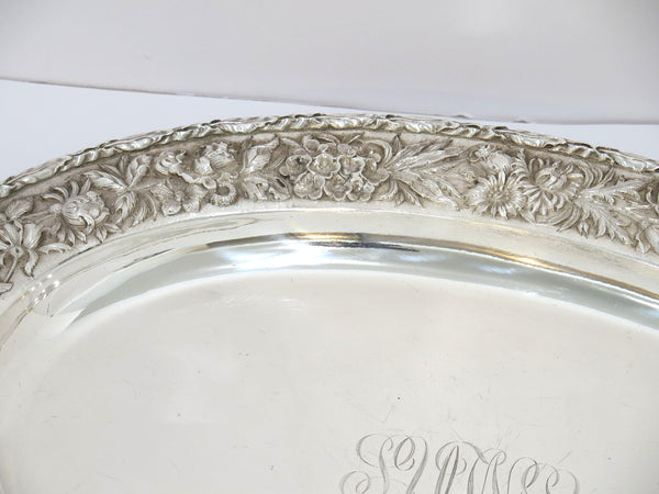 21 in - Sterling Silver S. Kirk & Son Antique Floral Repousse Oval Platter