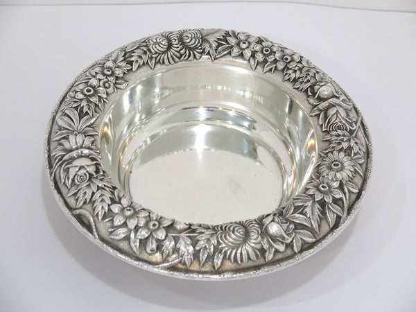 9.5 in - Sterling Silver S. Kirk & Son Antique Floral Repousse Serving Bowl