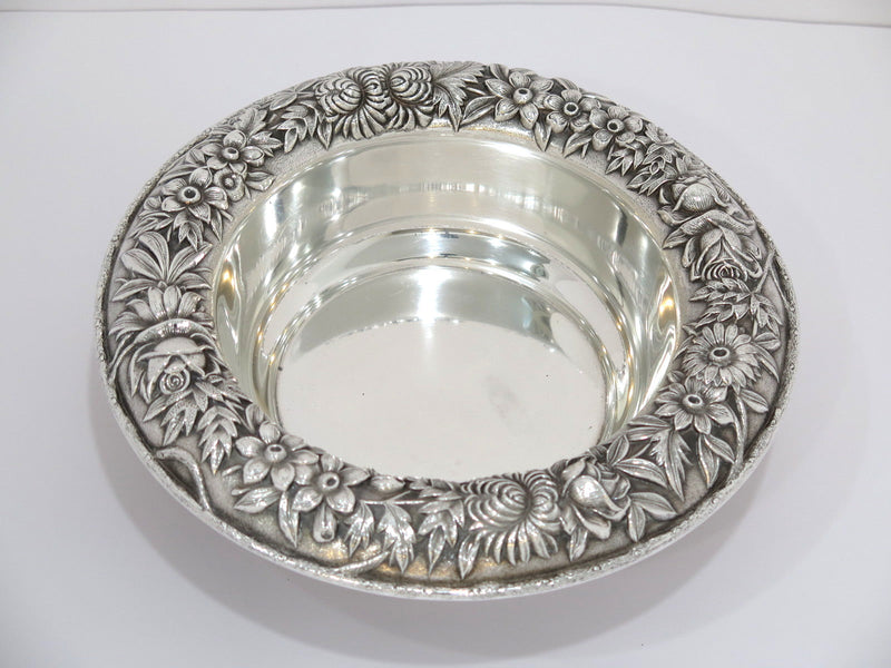 9.5 in - Sterling Silver S. Kirk & Son Antique Floral Repousse Serving Bowl