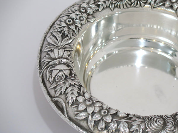 9.5 in - Sterling Silver S. Kirk & Son Antique Floral Repousse Serving Bowl