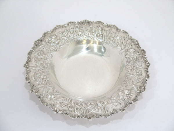 9.75" Sterling Silver S. Kirk & Son Antique Floral Repousse Hand-Decorated Bowl