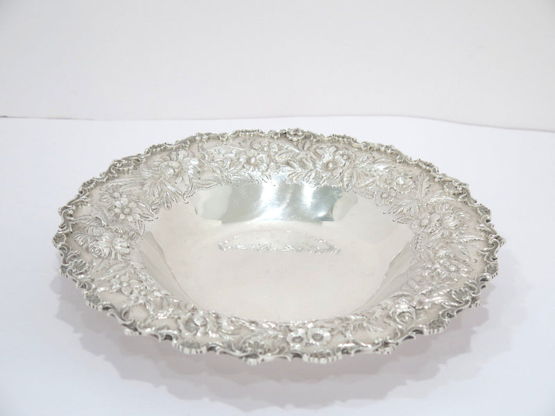 9.75" Sterling Silver S. Kirk & Son Antique Floral Repousse Hand-Decorated Bowl