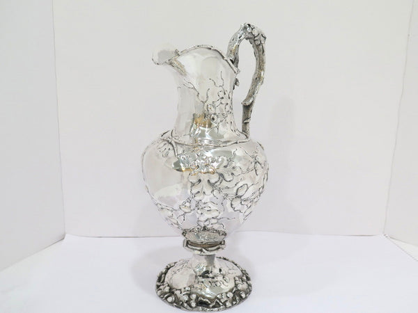 14 3/8 in - Coin Silver Lincoln & Foss, Boston Antique Oak Motif Pitcher